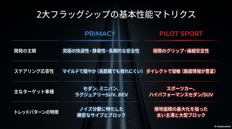 費性能と乗り心地（ノイズ・硬さ）のトレードオフを図解