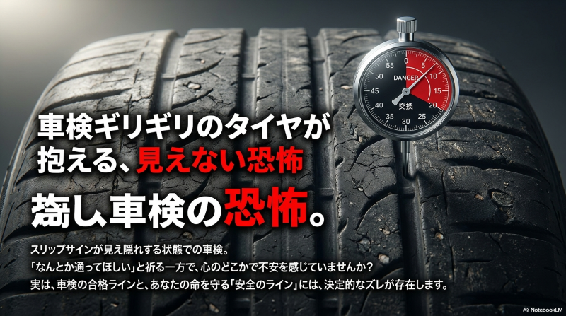 スリップサインが見え隠れする車検ギリギリのタイヤが抱える見えない恐怖と不安