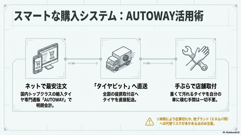 AUTOWAY(オートウェイ)を活用したネット注文から提携店直送・手ぶら取付までのスマートな購入システム