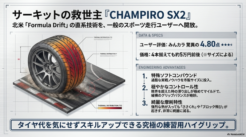チャンピーロSX2のサーキット評価と特殊ソフトコンパウンドによる熱分布