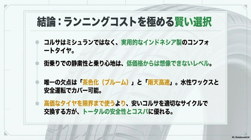 コルサタイヤの評判まとめとランニングコストを極める賢い選択