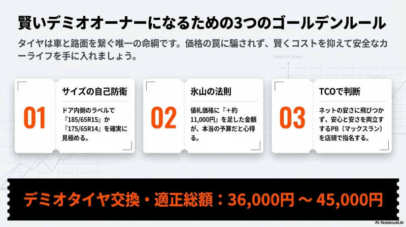 賢いデミオオーナーになるためのタイヤ交換3つのゴールデンルール。サイズの自己防衛、氷山の法則、TCOでの判断