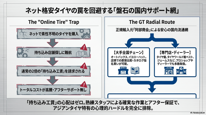 阿部商会によるオートバックスやイエローハットなど安心の国内流通網と店舗サポート