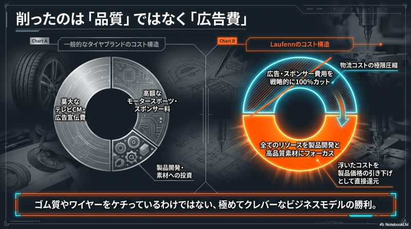 広告費を戦略的にカットし、すべてのリソースを製品開発と高品質素材にフォーカスするラウフェンのコスト構造
