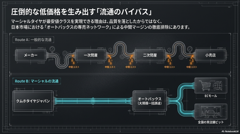 オートバックス専売によるマーシャルタイヤの流通ルート