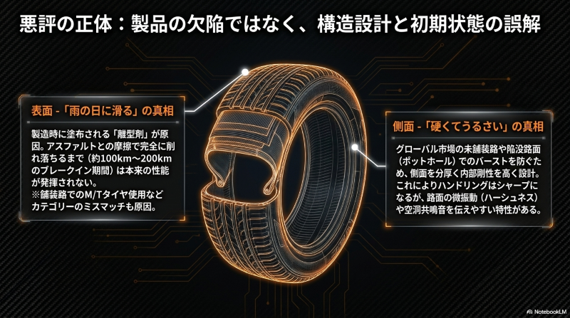 離型剤による滑りや高剛性サイドウォールによるロードノイズなど、マキシスタイヤの悪評の正体