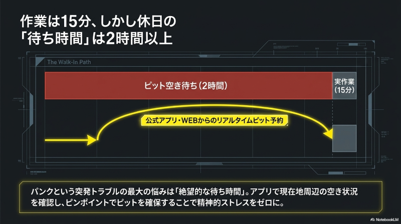 休日の2時間以上の待ち時間を回避するWEBピット予約