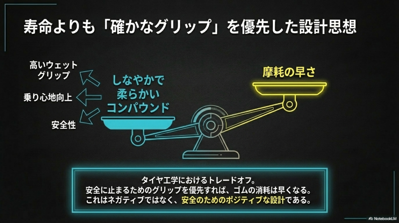 寿命よりも確かなグリップと安全性を優先したサイレンタイヤの設計思想