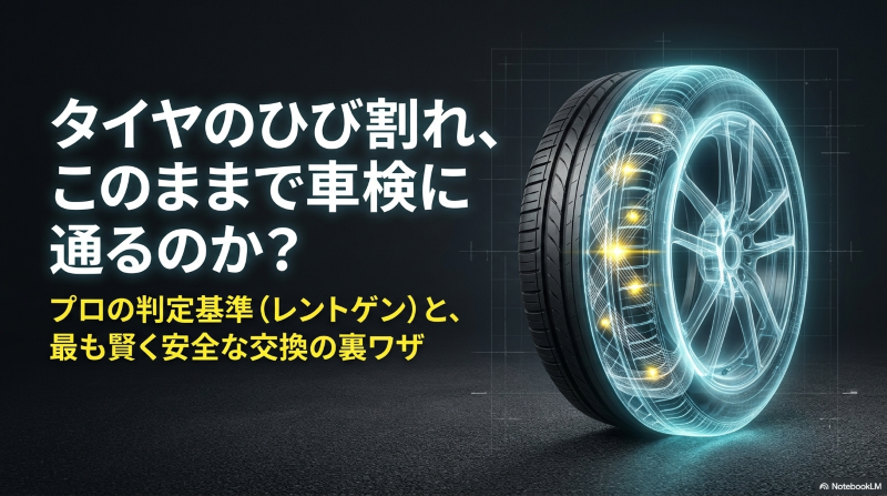 タイヤのひび割れと車検合否判定の徹底解説スライド表紙