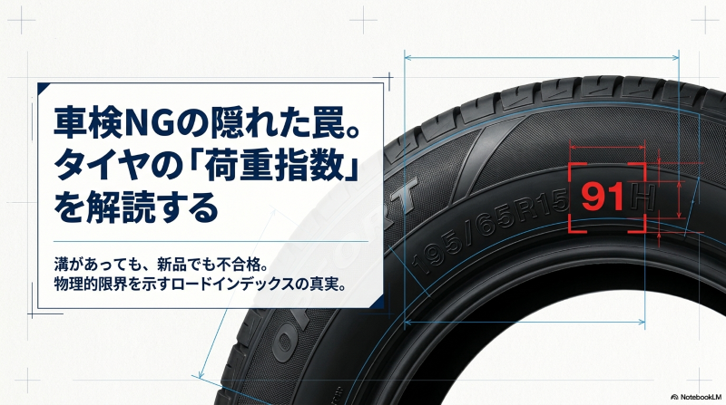 車検NGの隠れた罠。タイヤの荷重指数（ロードインデックス）を解読する表紙スライド