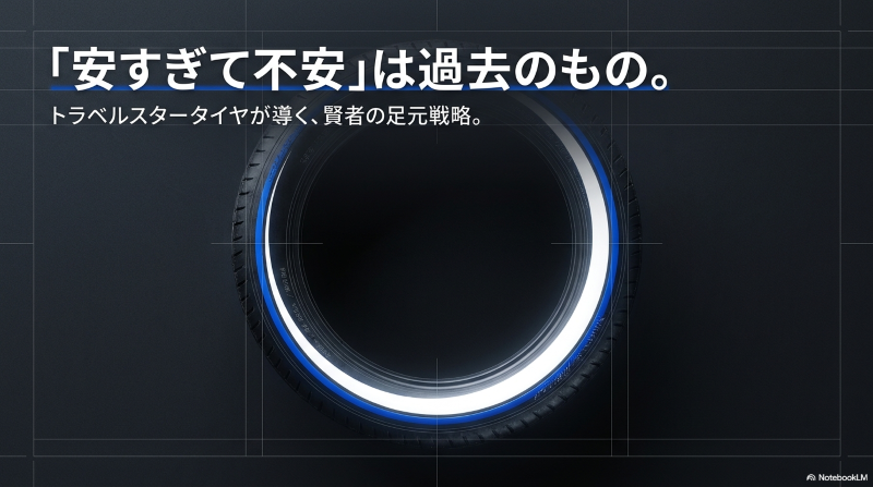 トラベルスターのタイヤの評判を解説する記事のアイキャッチ画像。「安すぎて不安は過去のもの」というキャッチコピー