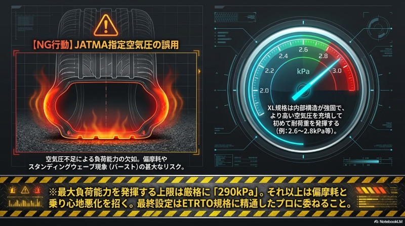 JATMA指定空気圧の誤用による危険性とETRTO XL規格の正しい空気圧