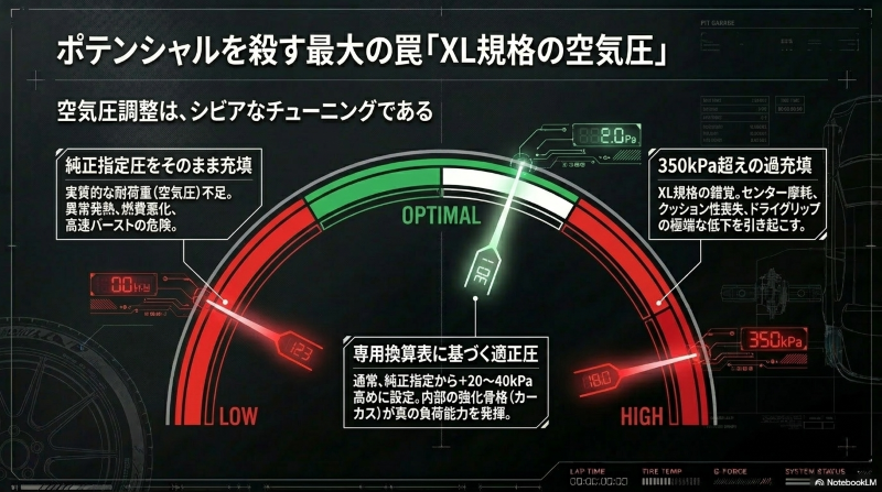 エクストラロード(XL)規格の適正な空気圧管理と350kPa過充填のリスク
