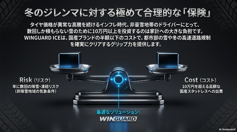 年に数回の降雪リスクと高額な国産スタッドレスのコストのジレンマを解決する最適なソリューションWINGUARD