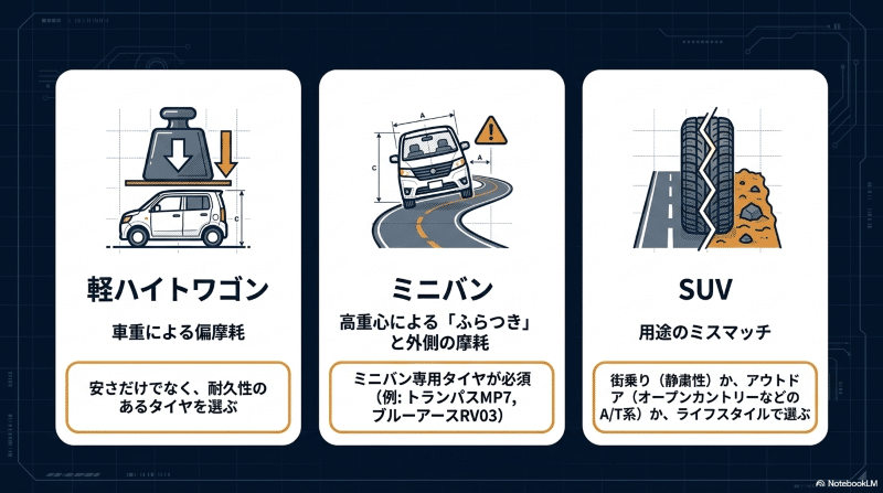 軽自動車・普通車・ミニバン・SUVの代表的なタイヤサイズと交換費用比較